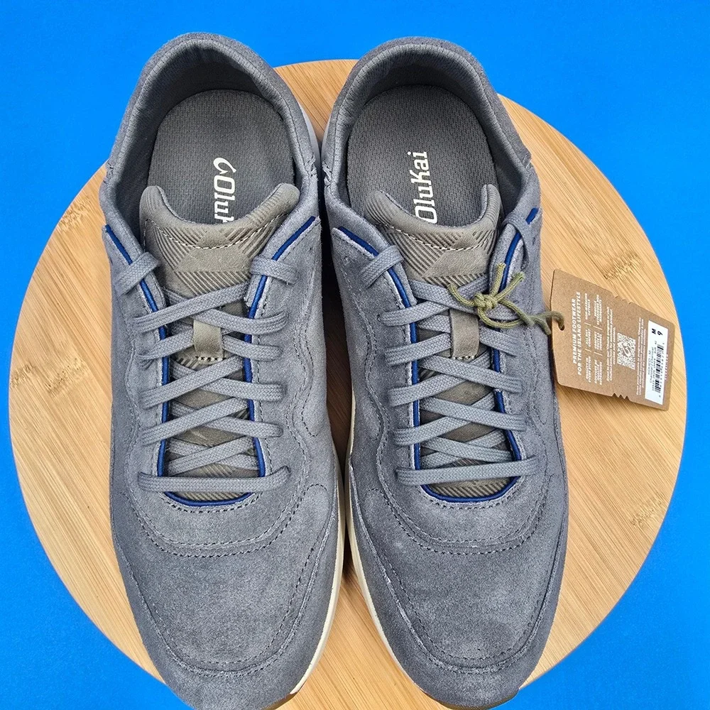 OluKai Koheo Men's Charcoal Suede Leather Lace Up‎ Sneakers Shoes US 9 EUR 42